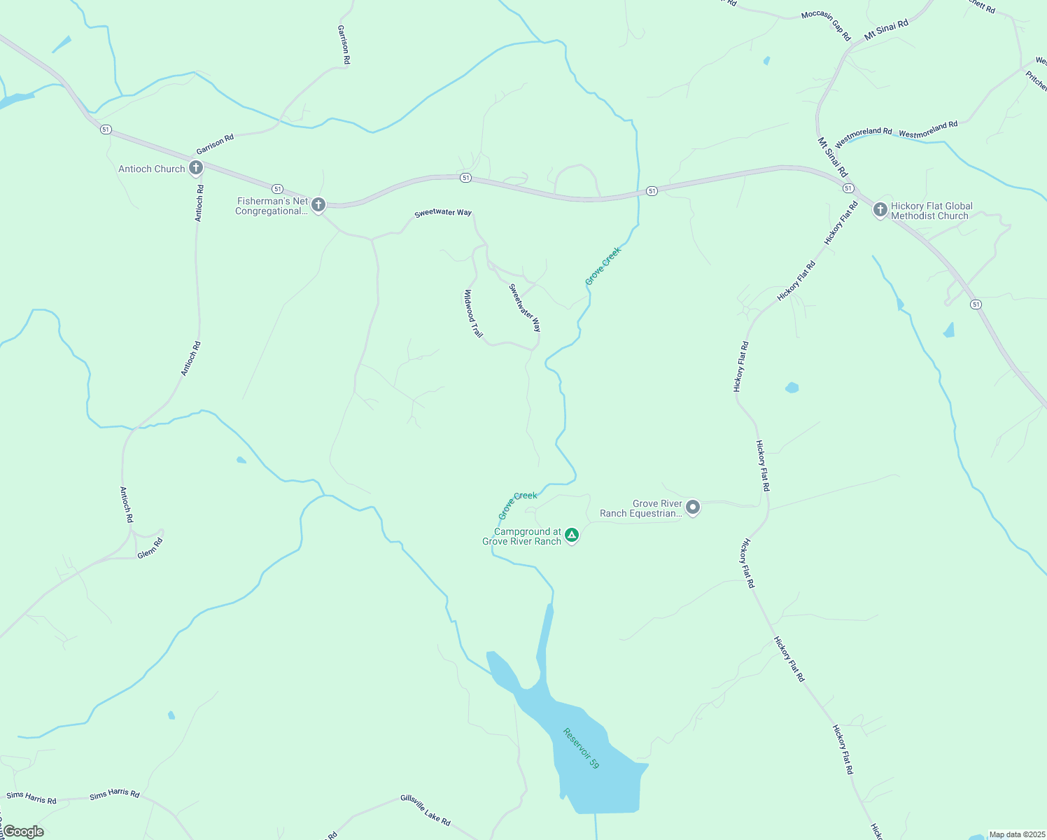 map of restaurants, bars, coffee shops, grocery stores, and more near 55 Sweetwater Way in Lula