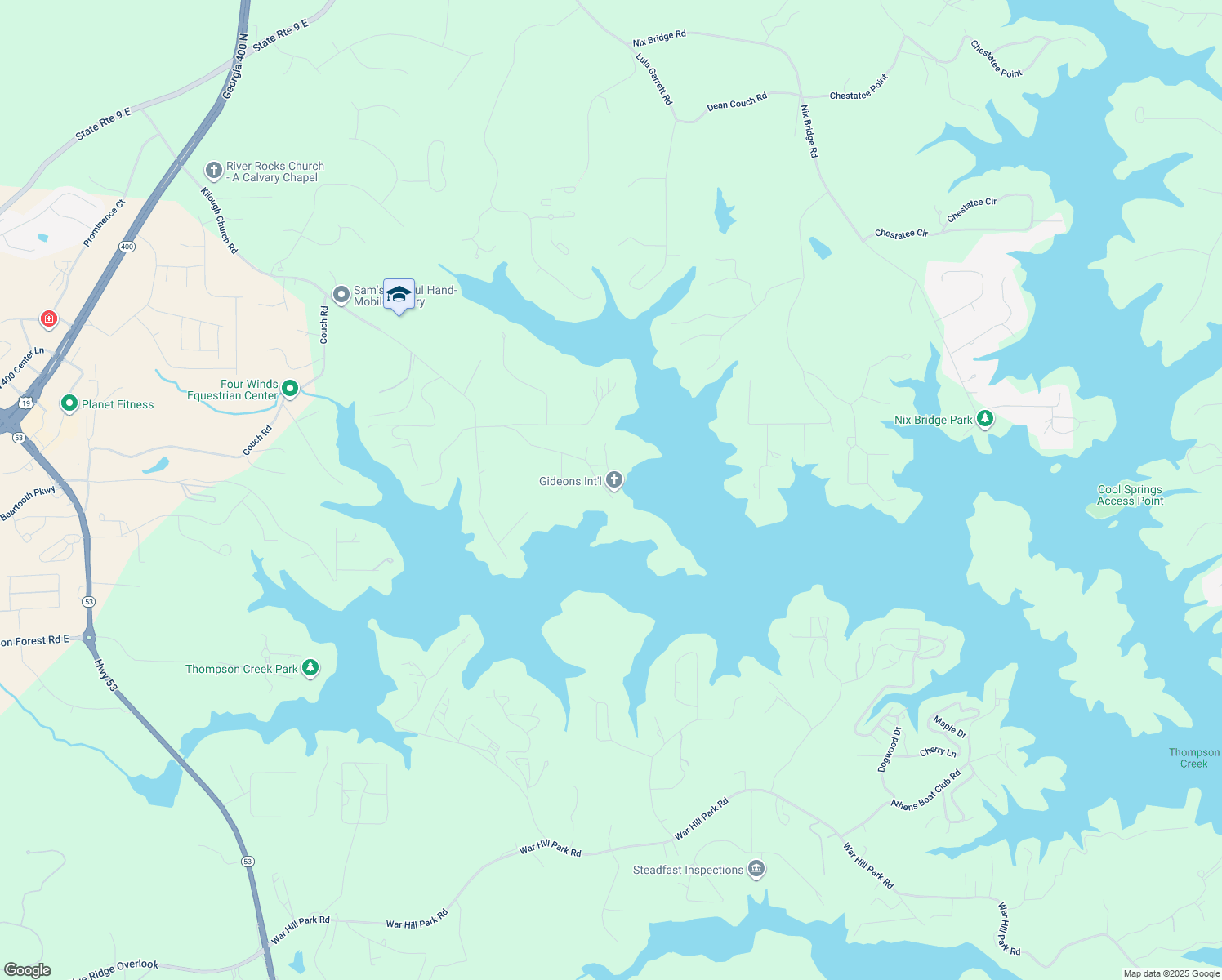 map of restaurants, bars, coffee shops, grocery stores, and more near 457 Robertson Road in Dawsonville