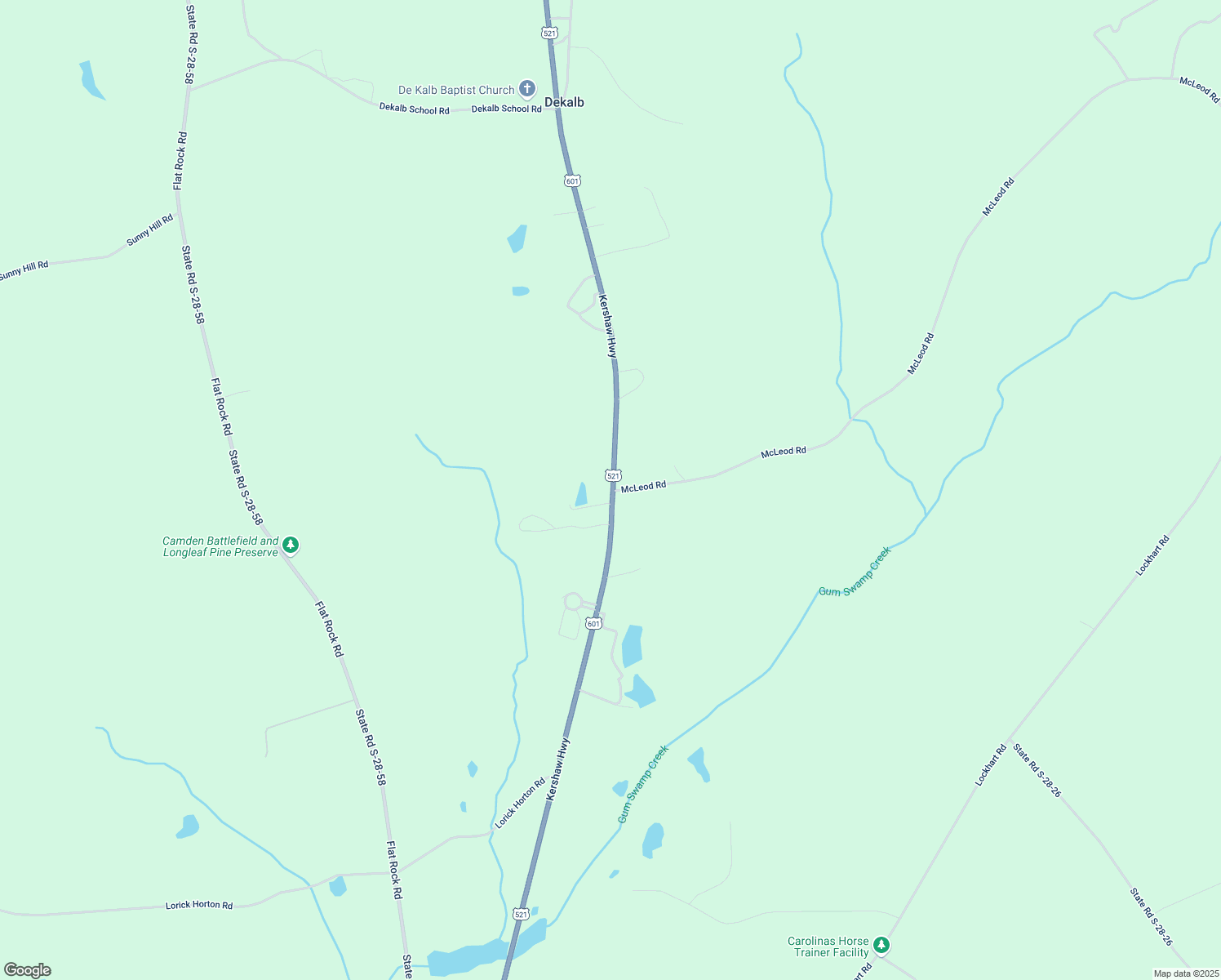 map of restaurants, bars, coffee shops, grocery stores, and more near 1731 Kershaw Highway in Camden