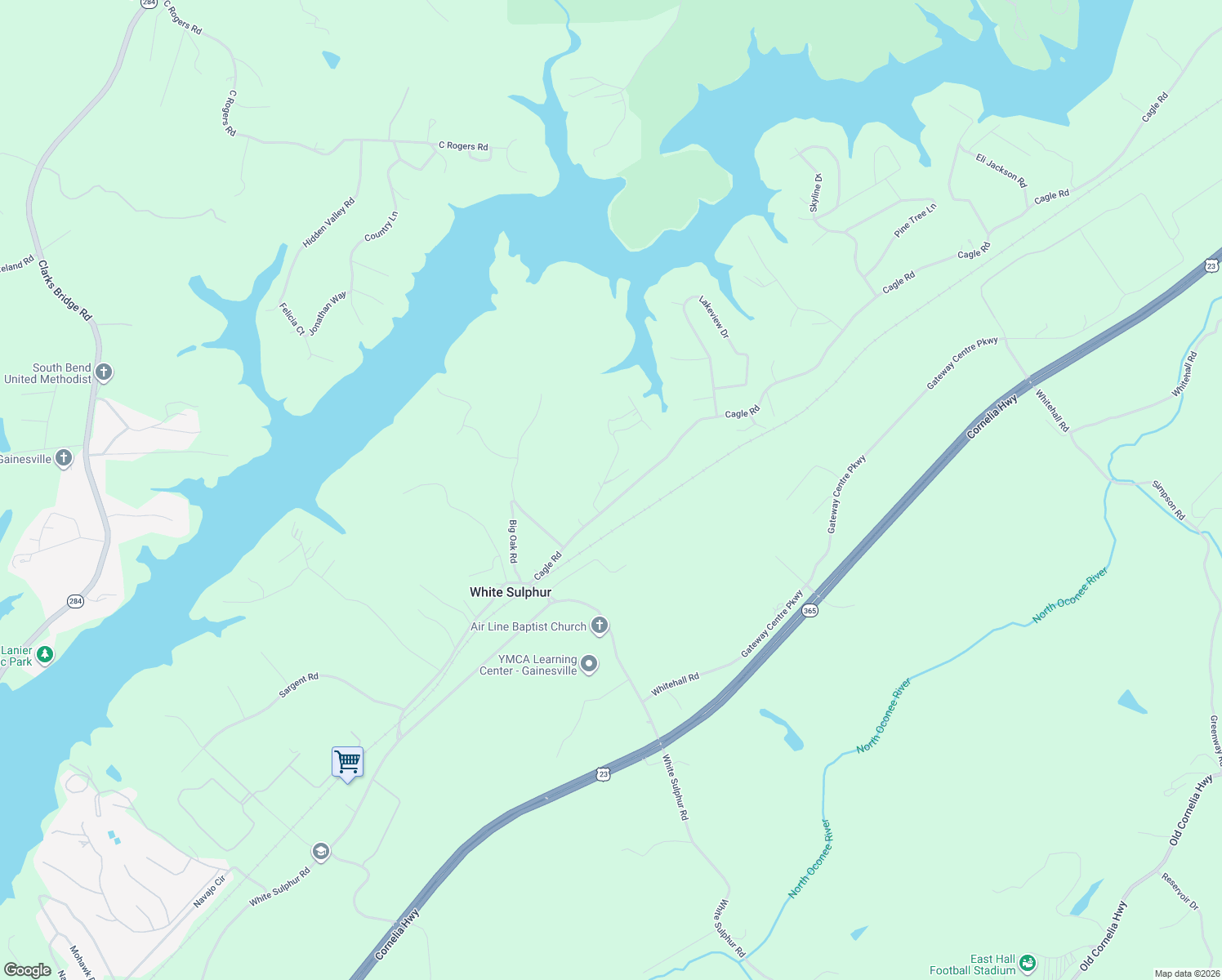 map of restaurants, bars, coffee shops, grocery stores, and more near 3411 Cagle Rd in Gainesville