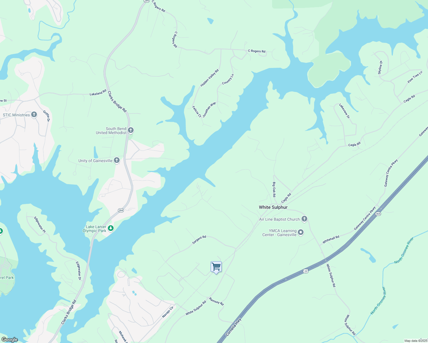 map of restaurants, bars, coffee shops, grocery stores, and more near 3365 Hall Drive in Gainesville