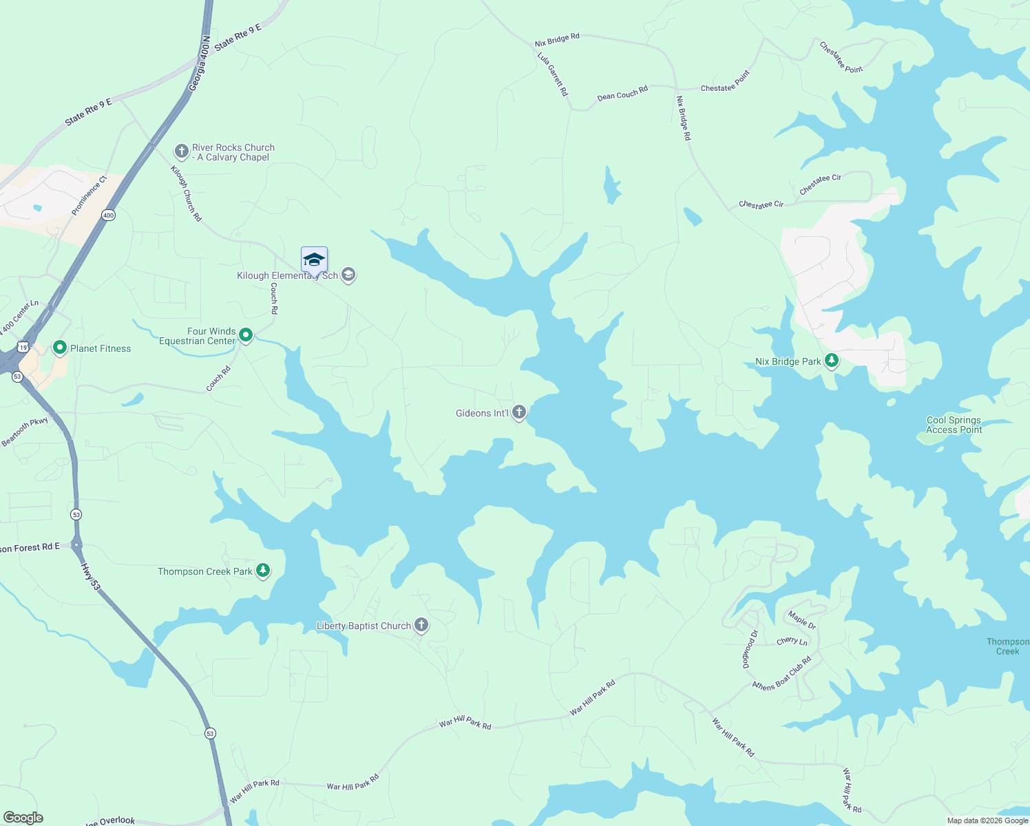 map of restaurants, bars, coffee shops, grocery stores, and more near 457 Robertson Road in Dawsonville