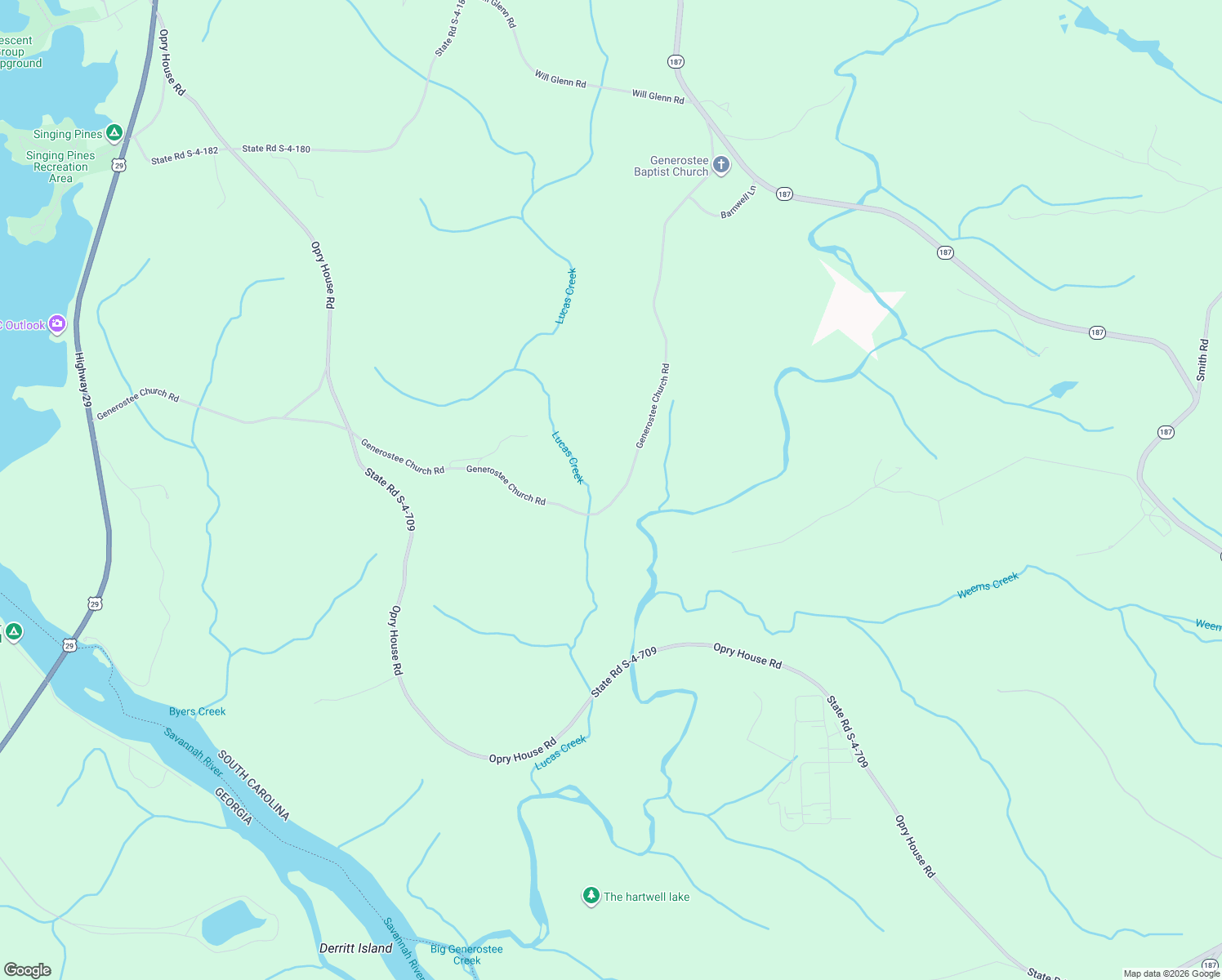 map of restaurants, bars, coffee shops, grocery stores, and more near 611 Generostee Church Road in Starr