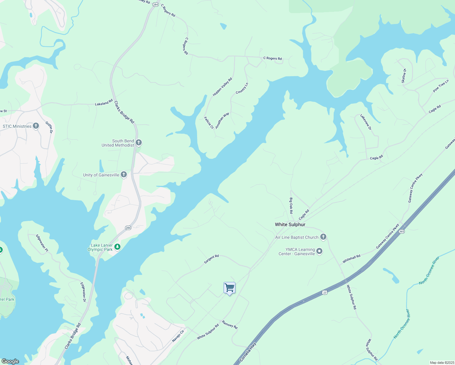 map of restaurants, bars, coffee shops, grocery stores, and more near 3365 Hall Drive in Gainesville