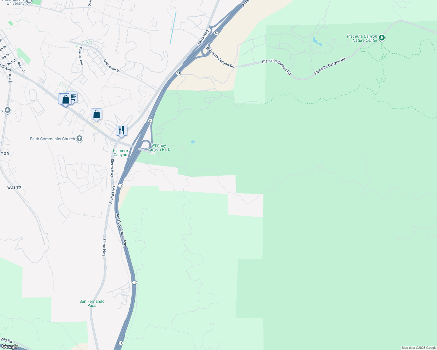 map of restaurants, bars, coffee shops, grocery stores, and more near Santa Clara Truck Trail in Santa Clarita