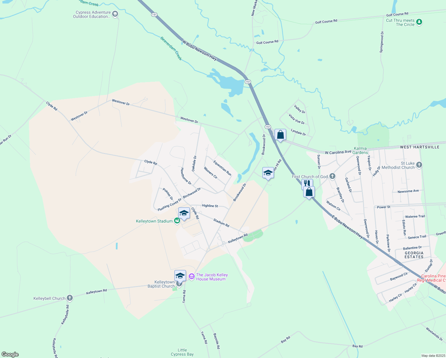 map of restaurants, bars, coffee shops, grocery stores, and more near 307 Winners Cir in Hartsville