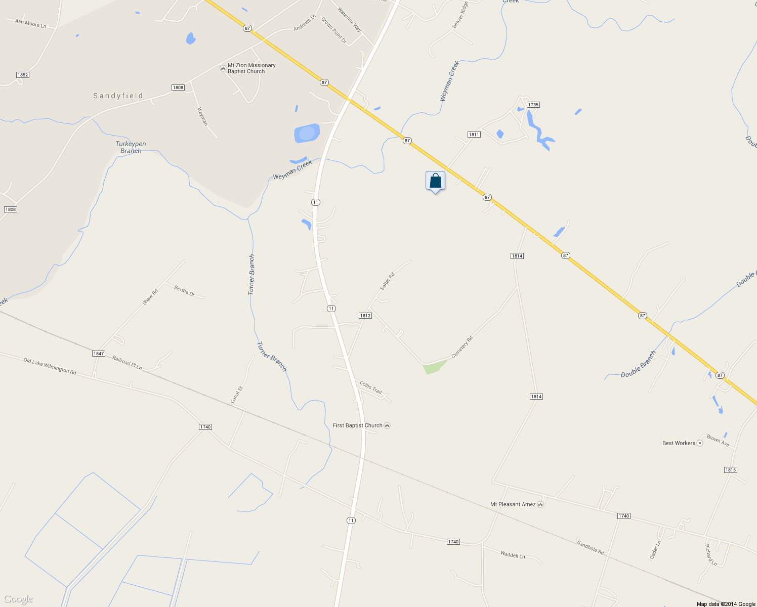 map of restaurants, bars, coffee shops, grocery stores, and more near 282 Salter Road in Riegelwood