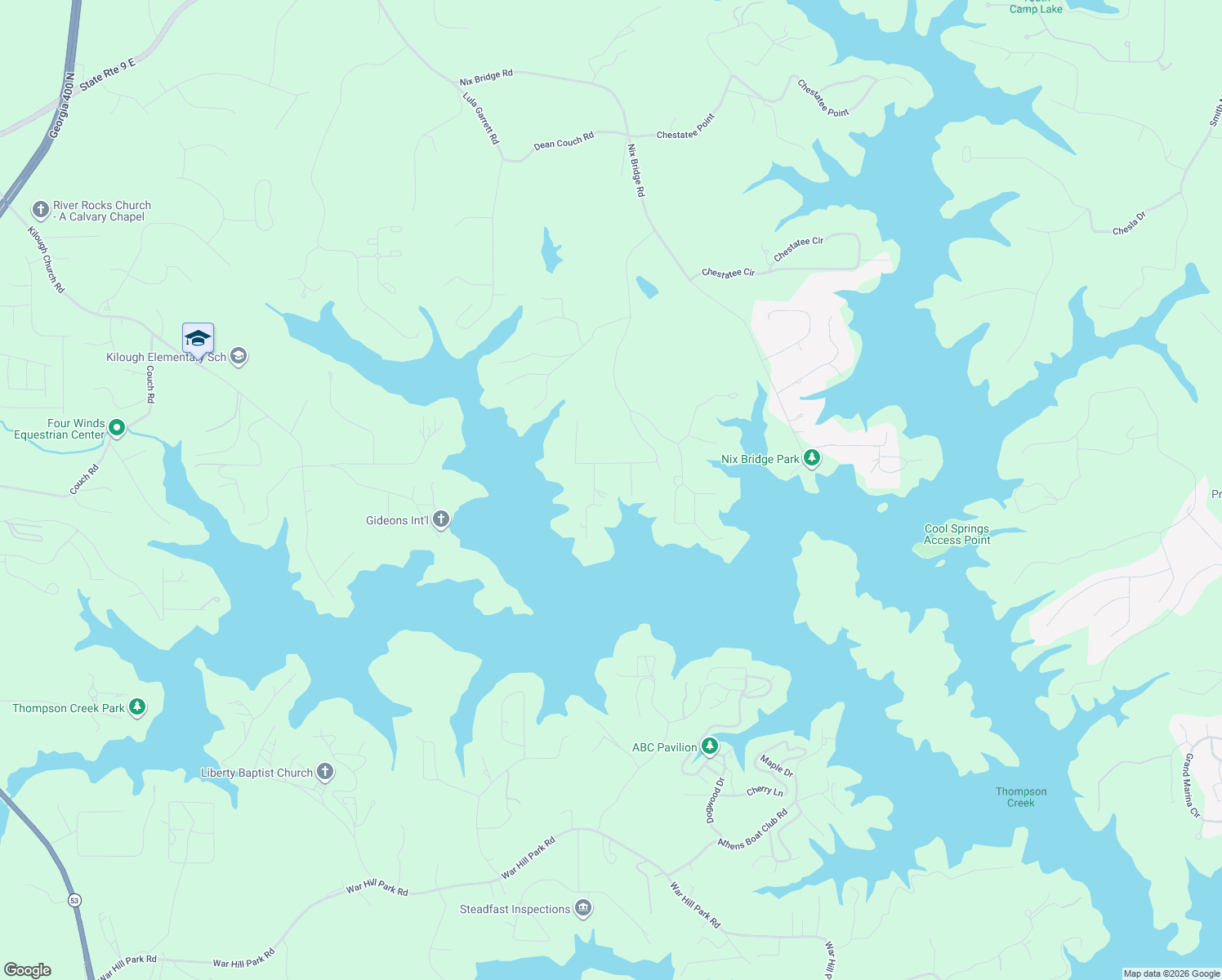 map of restaurants, bars, coffee shops, grocery stores, and more near 325 Woodland Circle in Dawsonville