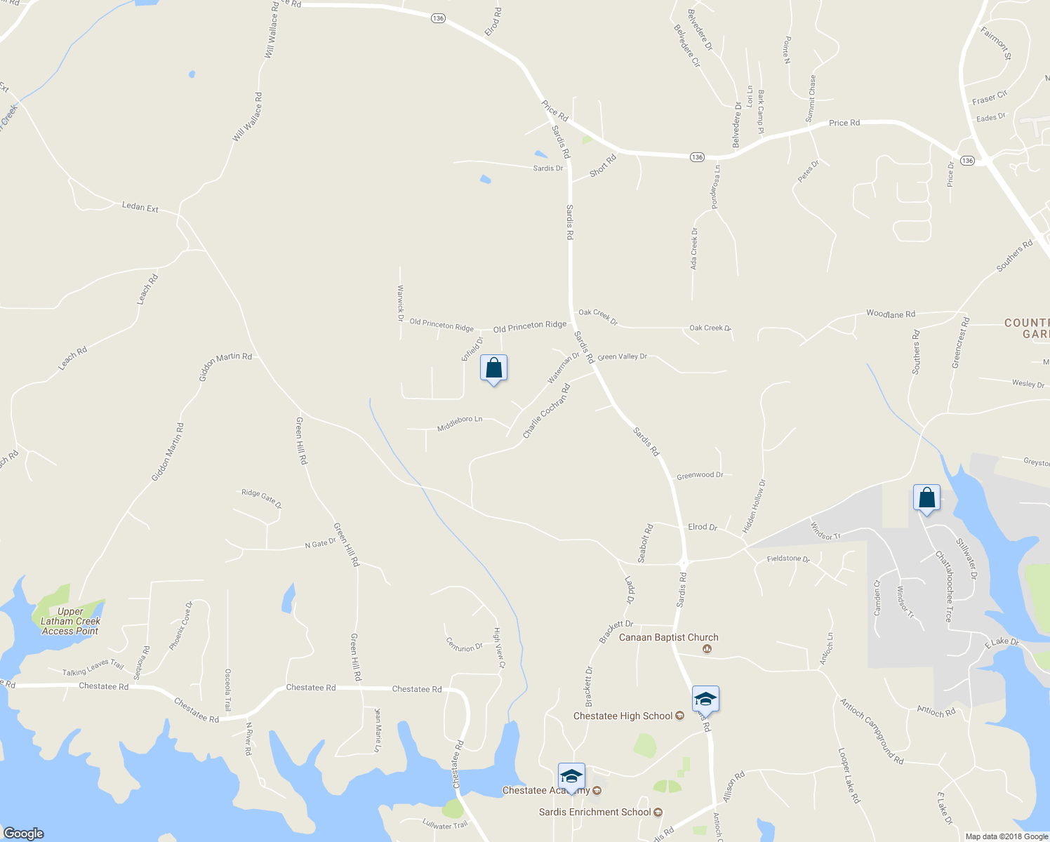 map of restaurants, bars, coffee shops, grocery stores, and more near 4507 Waterman Drive in Gainesville