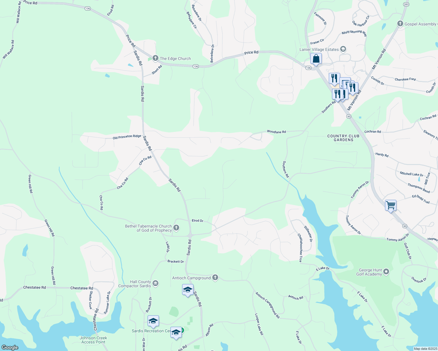 map of restaurants, bars, coffee shops, grocery stores, and more near 4015 Hidden Hollow Drive in Gainesville