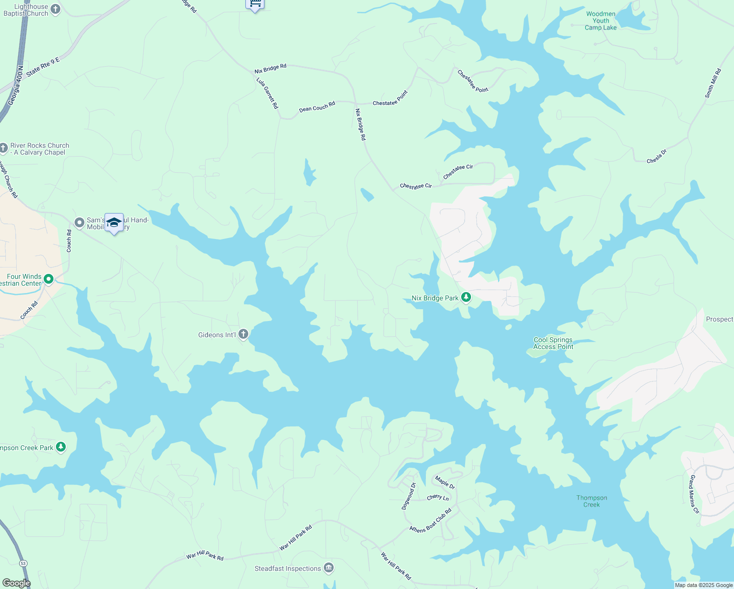 map of restaurants, bars, coffee shops, grocery stores, and more near 214 Woodland Circle in Dawsonville