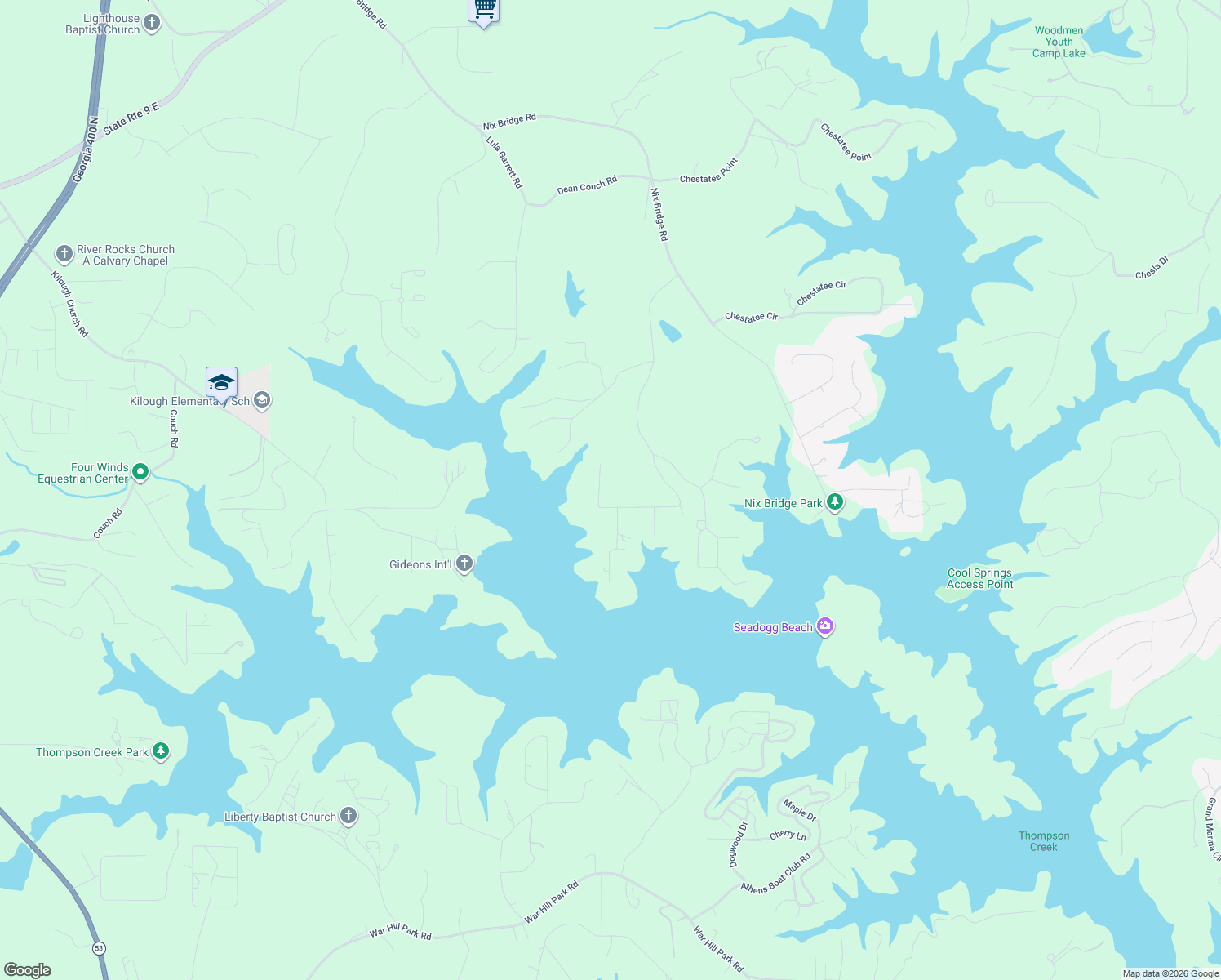 map of restaurants, bars, coffee shops, grocery stores, and more near 68 Winterhawk Cove in Dawsonville