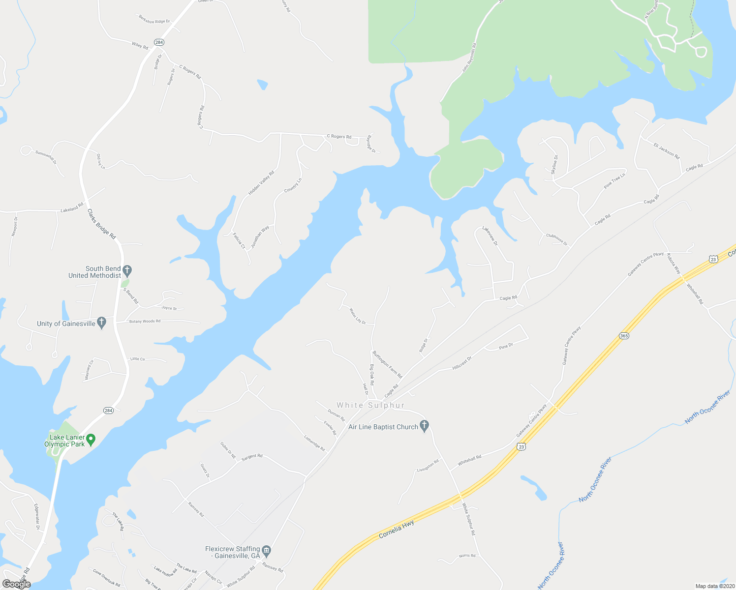 map of restaurants, bars, coffee shops, grocery stores, and more near 3293 Buffington Farm Road in Gainesville