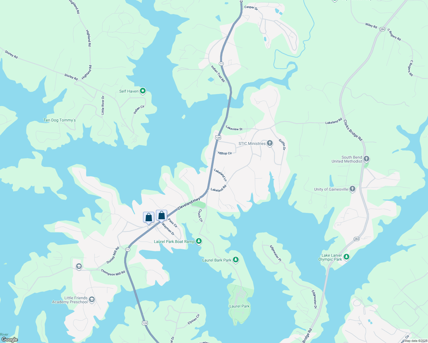 map of restaurants, bars, coffee shops, grocery stores, and more near 3206 Lakeland Ln in Gainesville