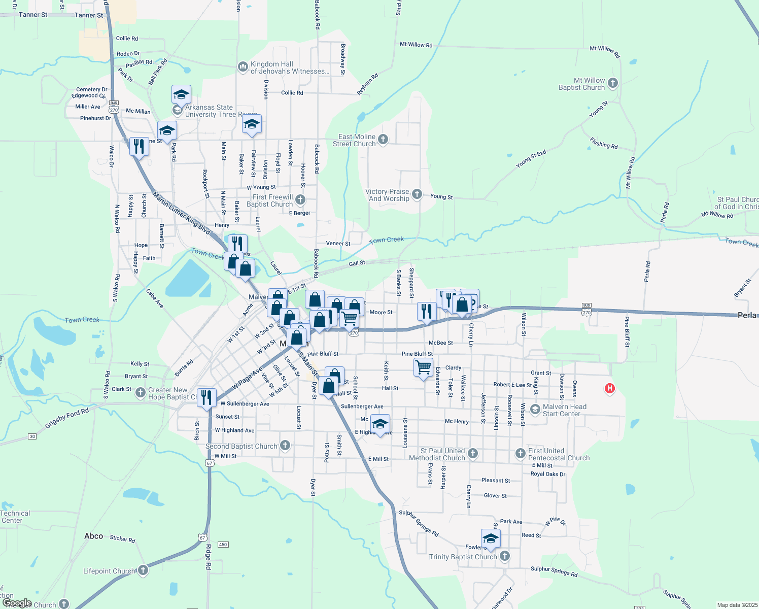 map of restaurants, bars, coffee shops, grocery stores, and more near 535 Section Line Street in Malvern