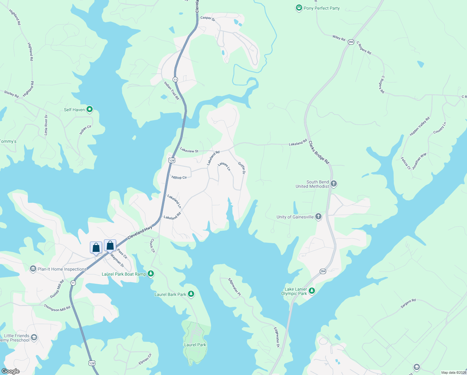 map of restaurants, bars, coffee shops, grocery stores, and more near 3498 Leisure Lane in Gainesville