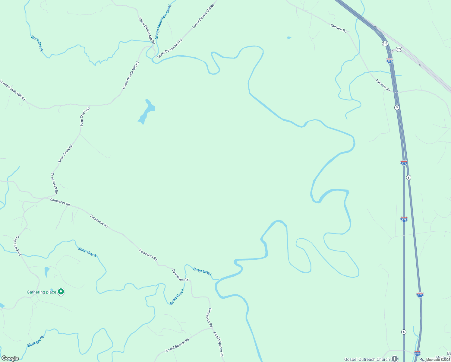 map of restaurants, bars, coffee shops, grocery stores, and more near Damascus Road in Ball Ground