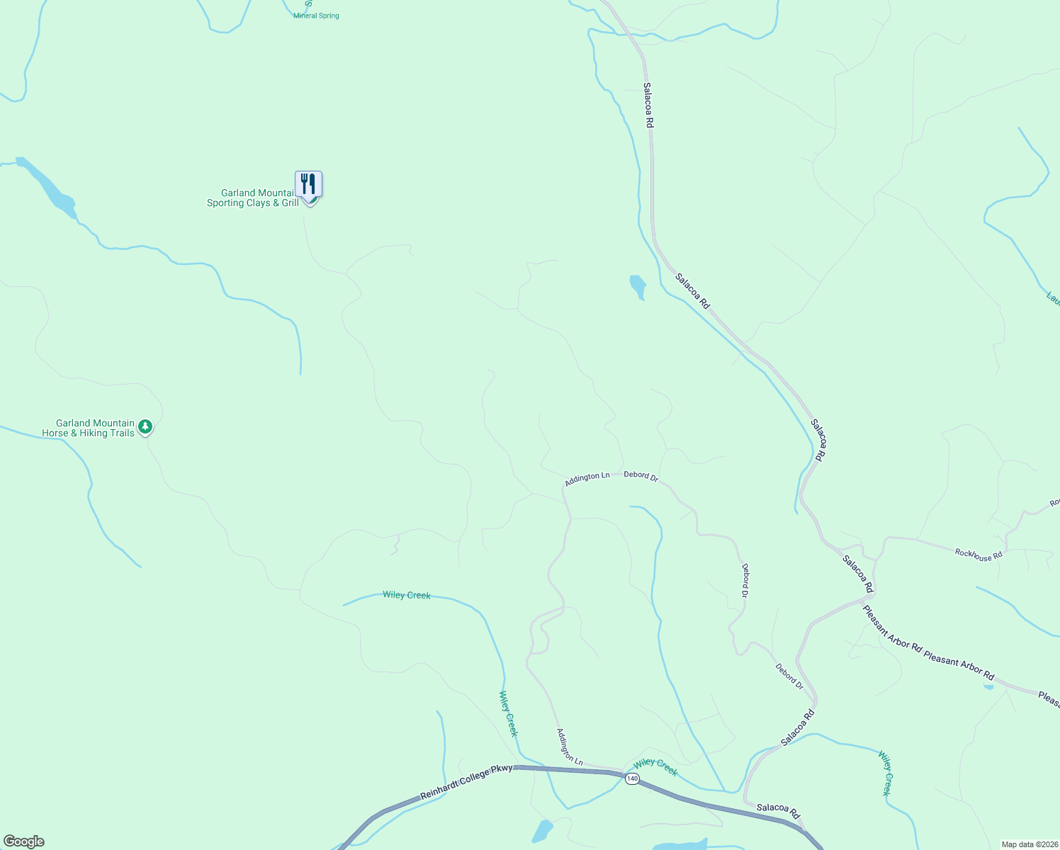 map of restaurants, bars, coffee shops, grocery stores, and more near 395 Able Road in Waleska