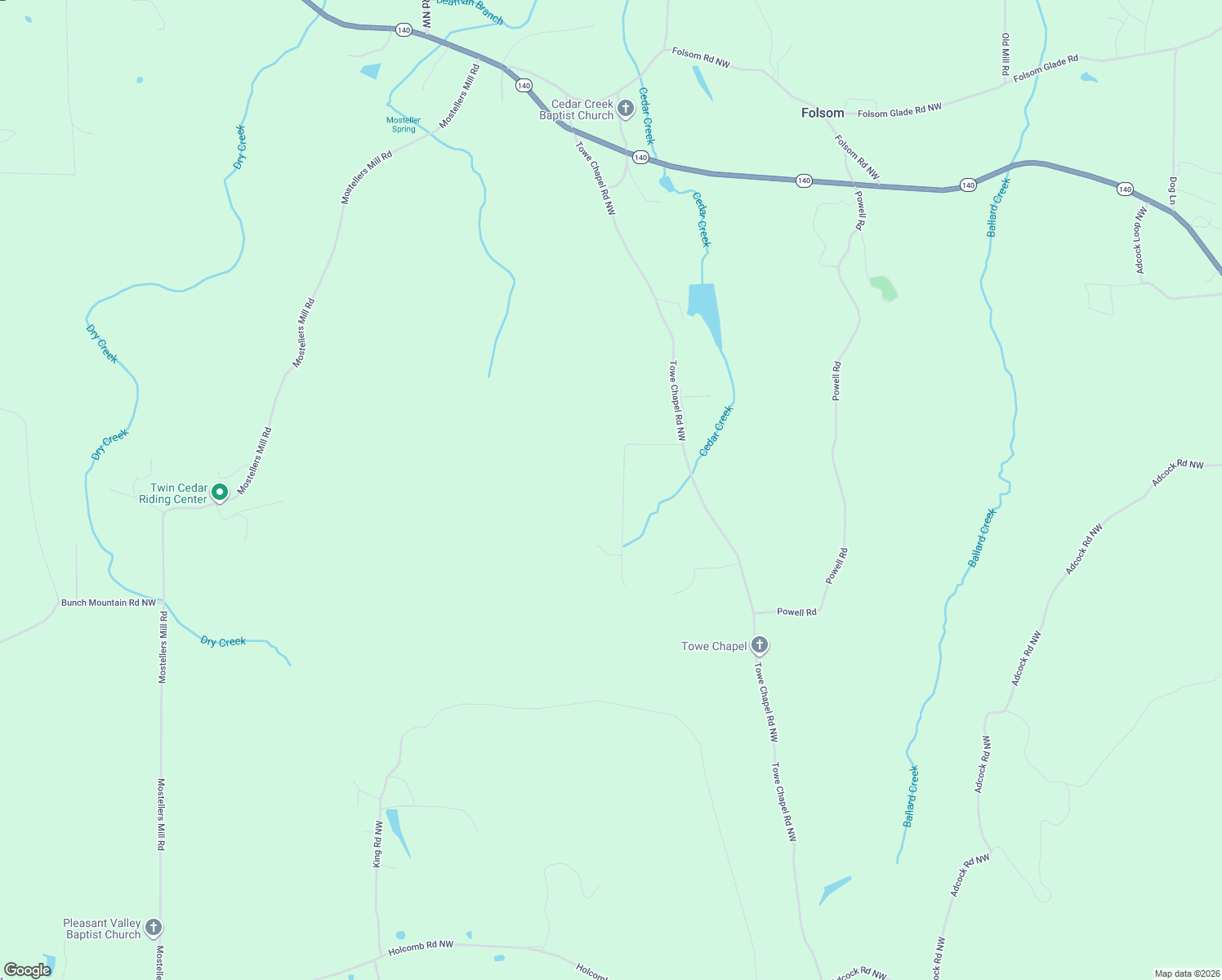 map of restaurants, bars, coffee shops, grocery stores, and more near 16 Hunters Ridge in Adairsville