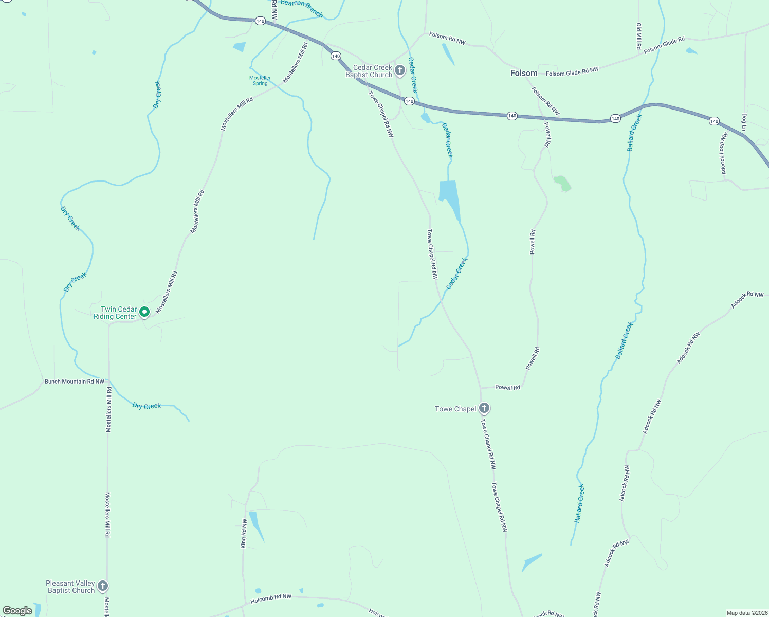 map of restaurants, bars, coffee shops, grocery stores, and more near 16 Hunters Ridge in Adairsville