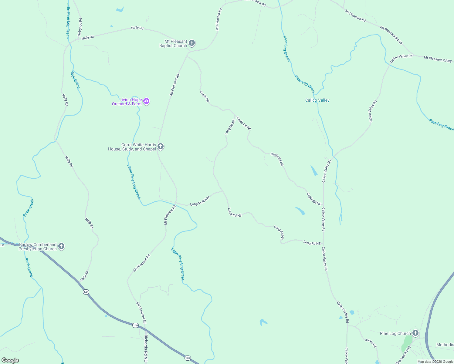 map of restaurants, bars, coffee shops, grocery stores, and more near 220 Long Road Northeast in Rydal