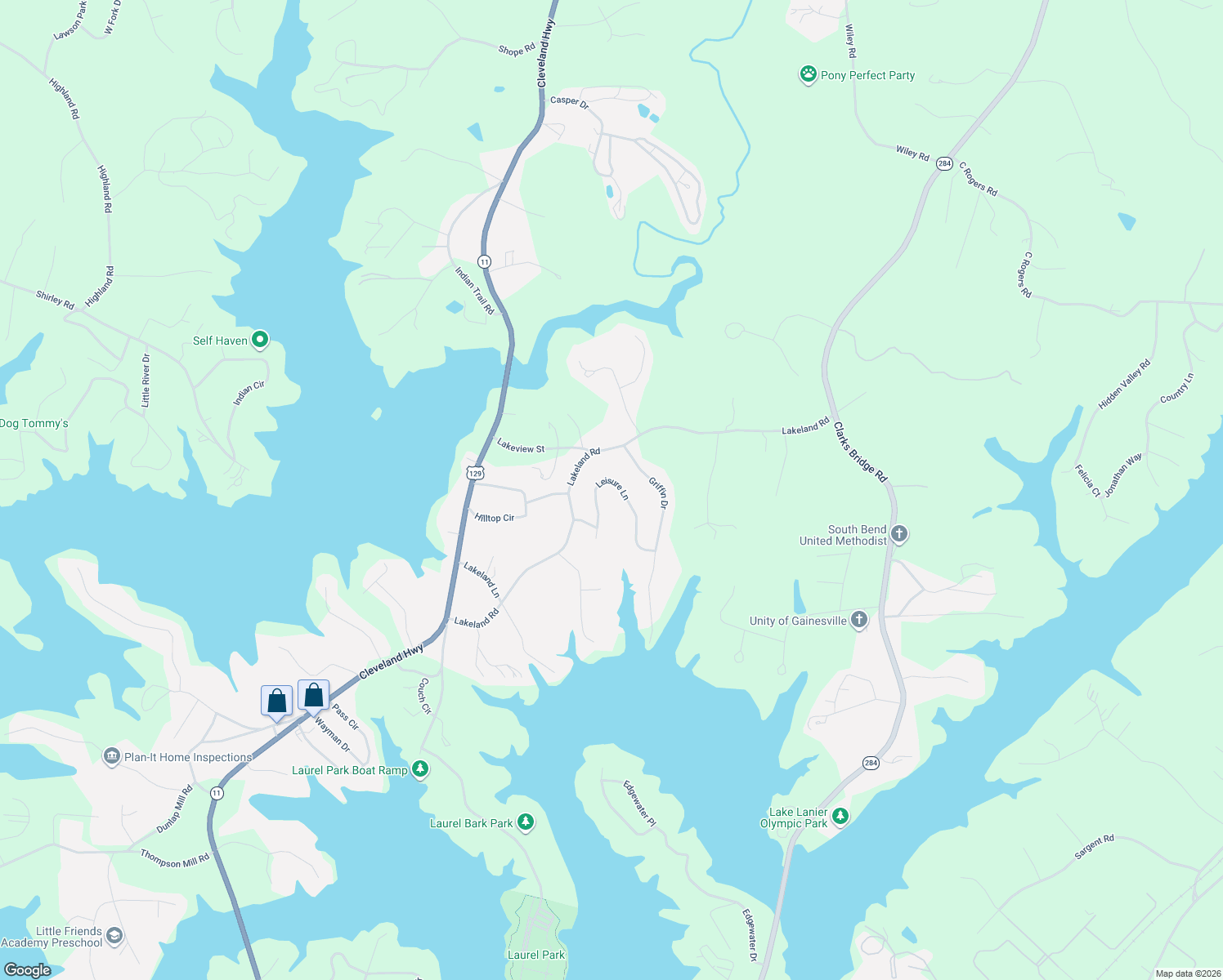 map of restaurants, bars, coffee shops, grocery stores, and more near 3474 Leisure Lane in Gainesville