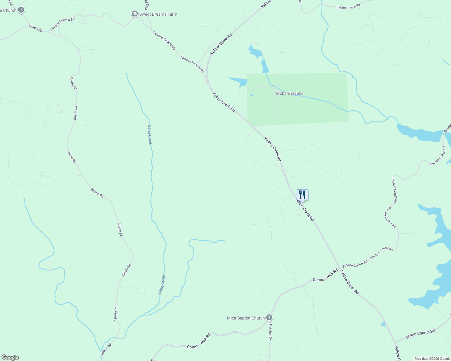 map of restaurants, bars, coffee shops, grocery stores, and more near 6461 Yellow Creek Road in Ball Ground