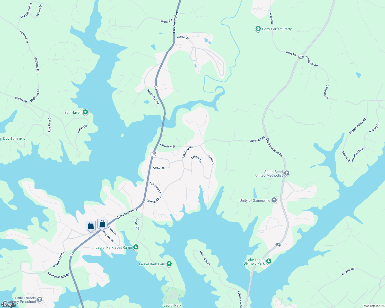 map of restaurants, bars, coffee shops, grocery stores, and more near 3455 Leisure Lane in Gainesville
