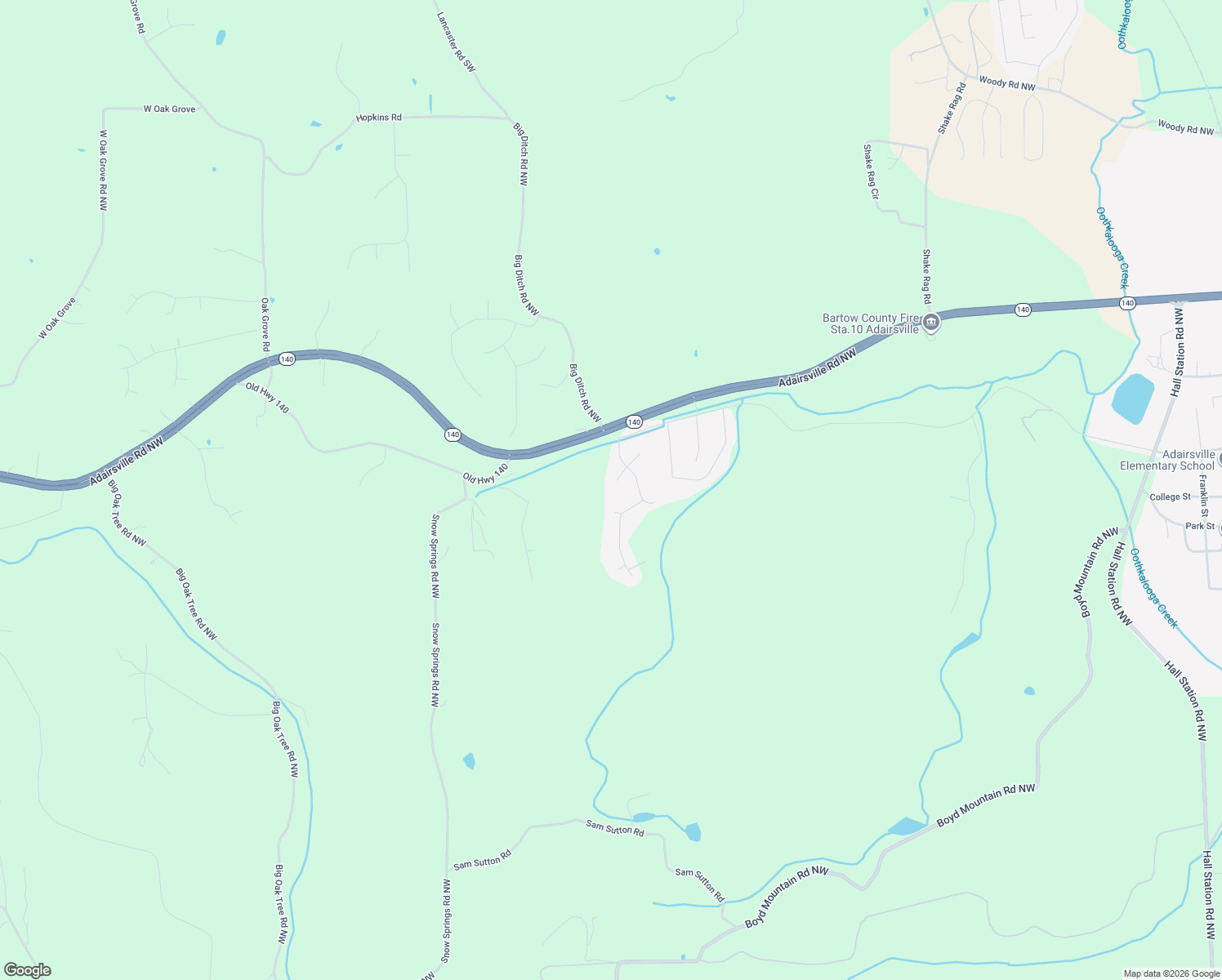 map of restaurants, bars, coffee shops, grocery stores, and more near 12 Top Ridge Court in Adairsville