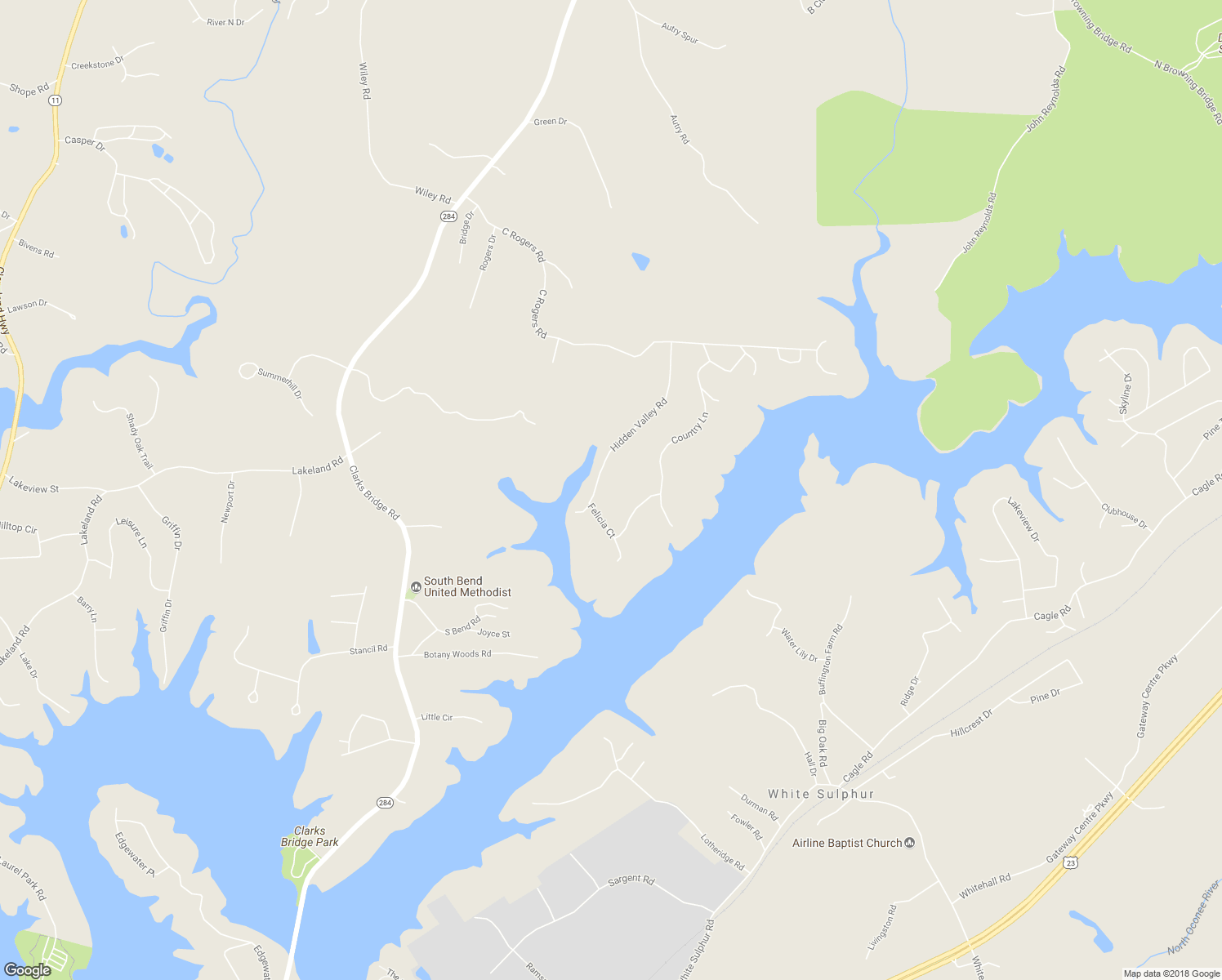 map of restaurants, bars, coffee shops, grocery stores, and more near 3277 Hidden Valley Road in Gainesville