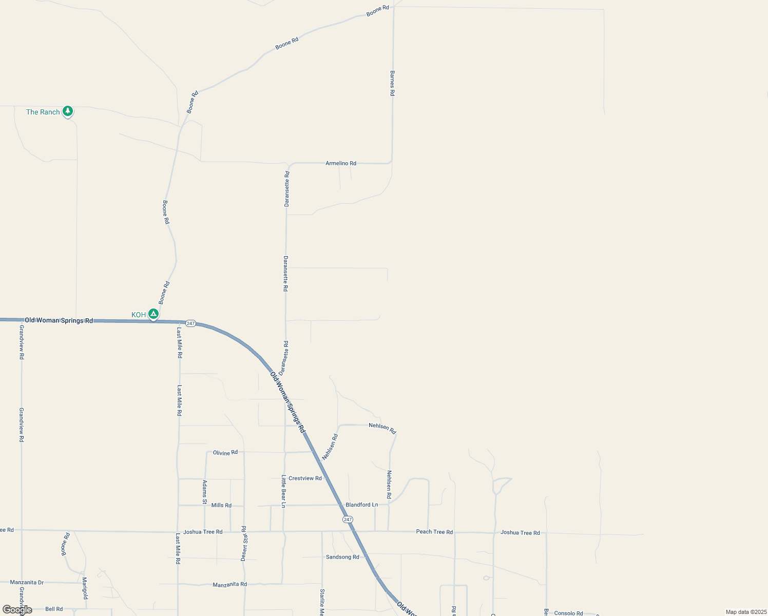 map of restaurants, bars, coffee shops, grocery stores, and more near 52080 Desert Daisy in Johnson Valley