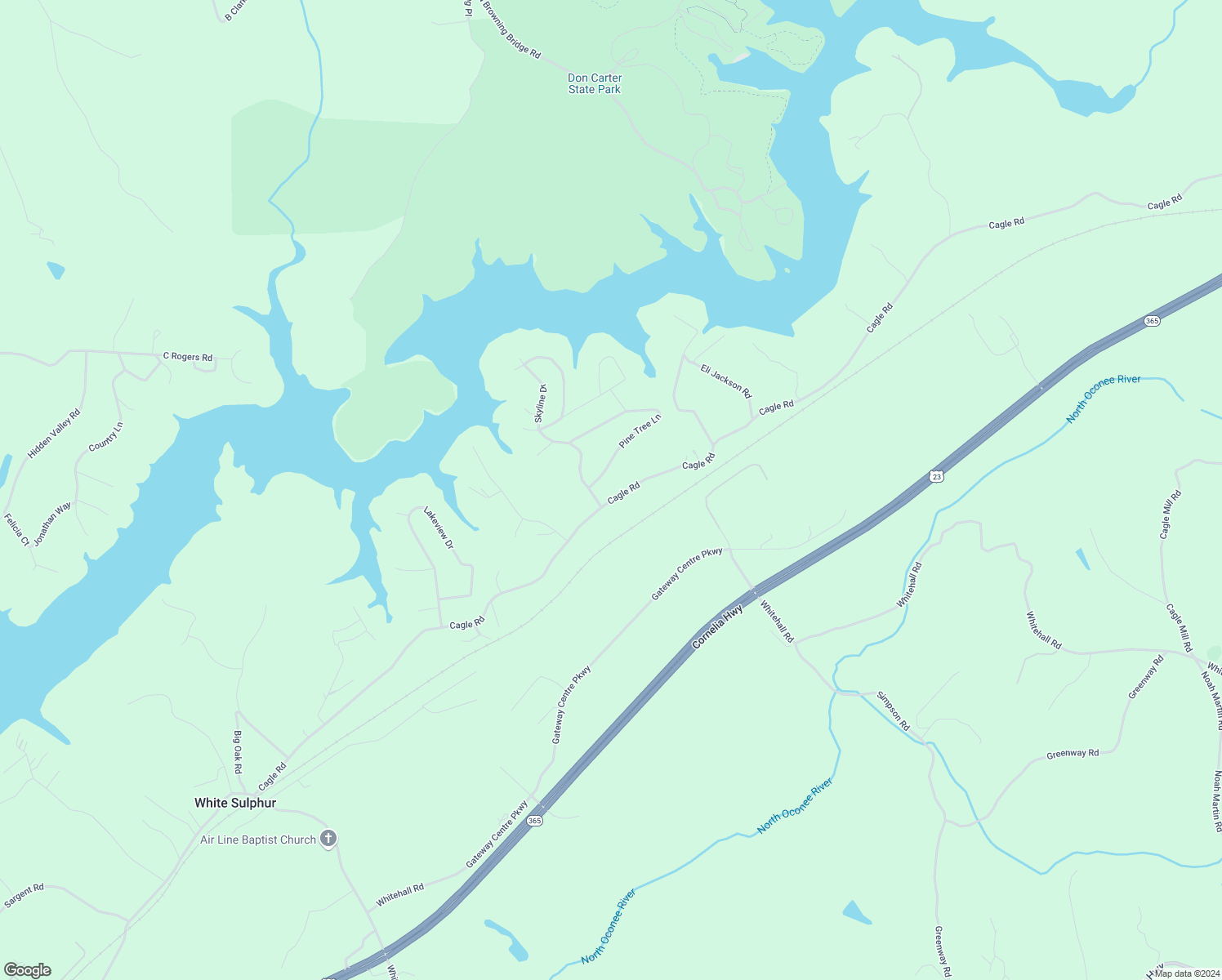 map of restaurants, bars, coffee shops, grocery stores, and more near 3811 Cagle Road in Gainesville