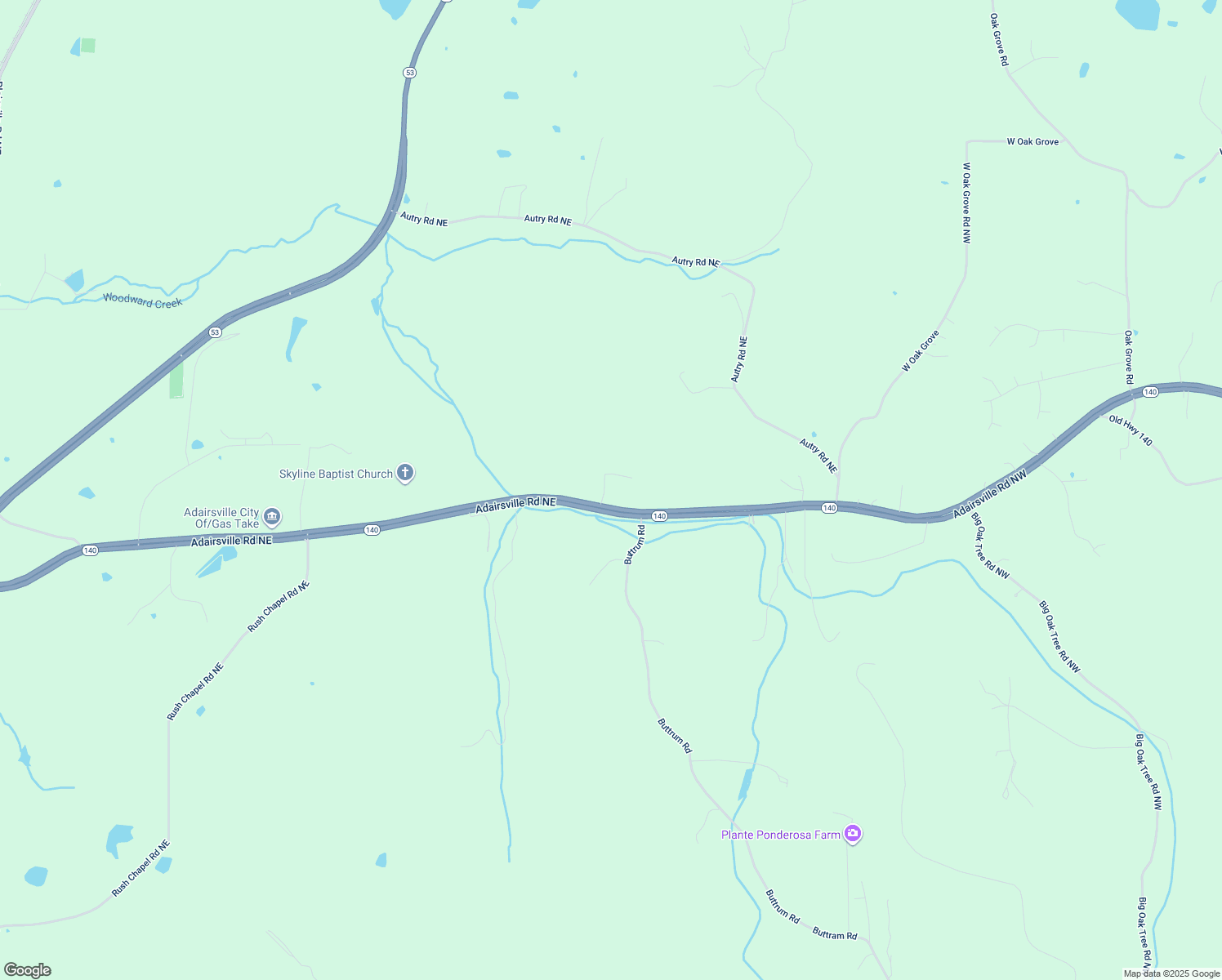 map of restaurants, bars, coffee shops, grocery stores, and more near 5149 Adairsville Road Northeast in Adairsville