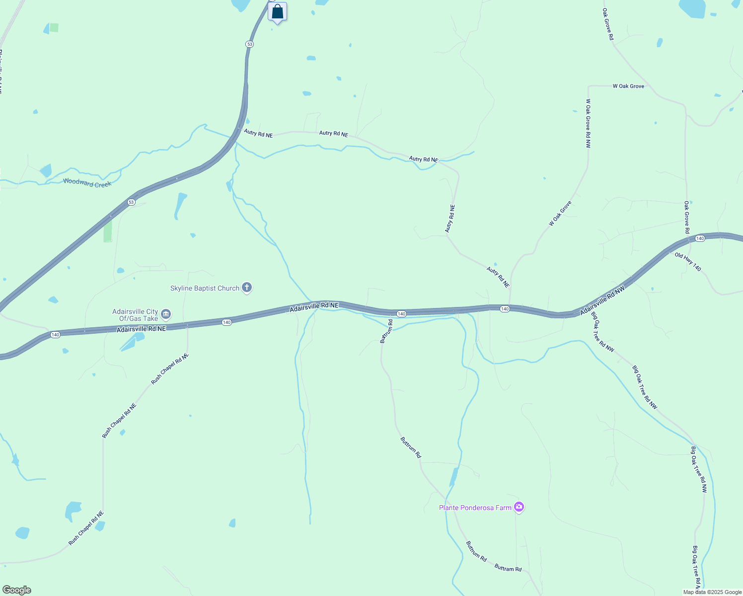 map of restaurants, bars, coffee shops, grocery stores, and more near 5149 Adairsville Road Northeast in Adairsville