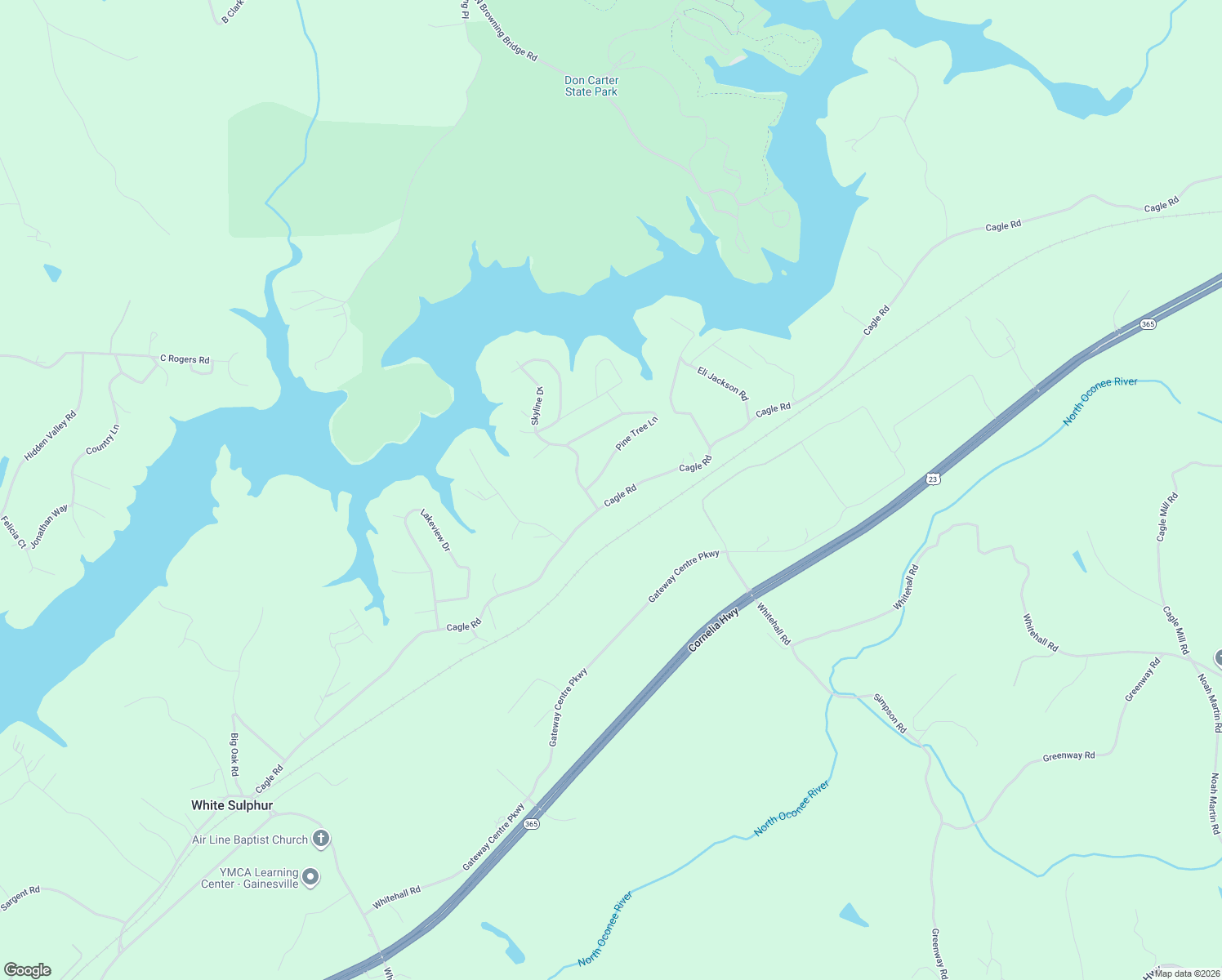 map of restaurants, bars, coffee shops, grocery stores, and more near 3811 Cagle Road in Gainesville