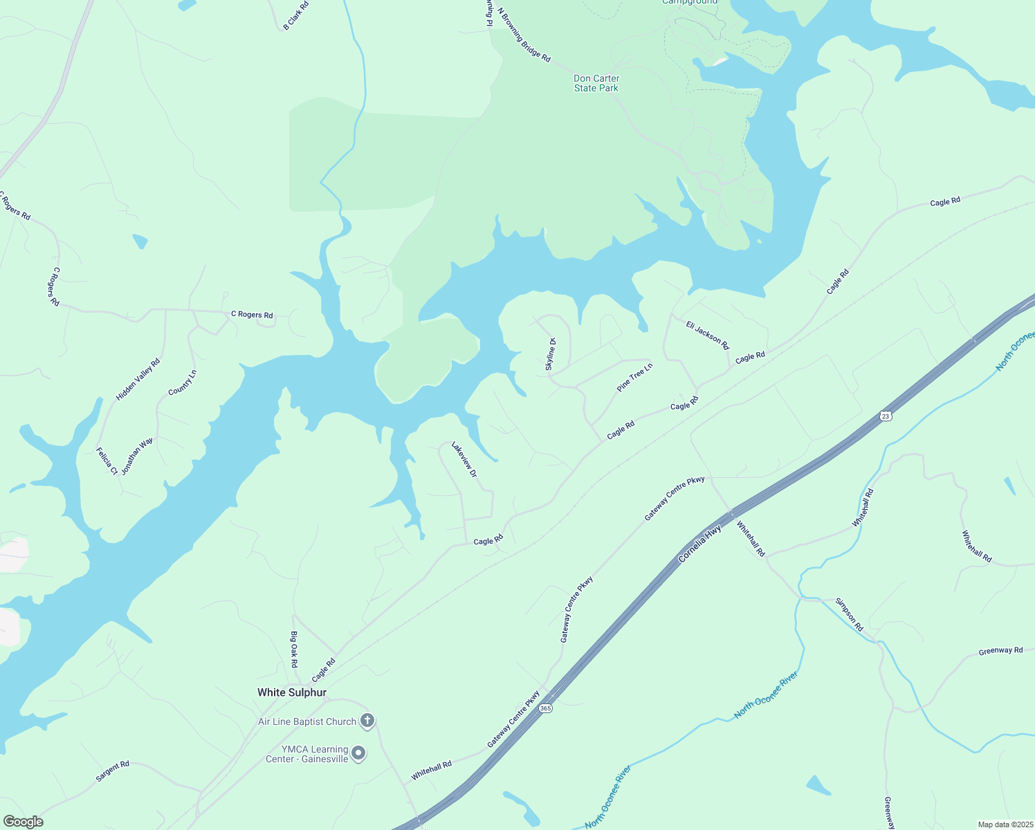map of restaurants, bars, coffee shops, grocery stores, and more near 3836 Clubhouse Drive in Gainesville