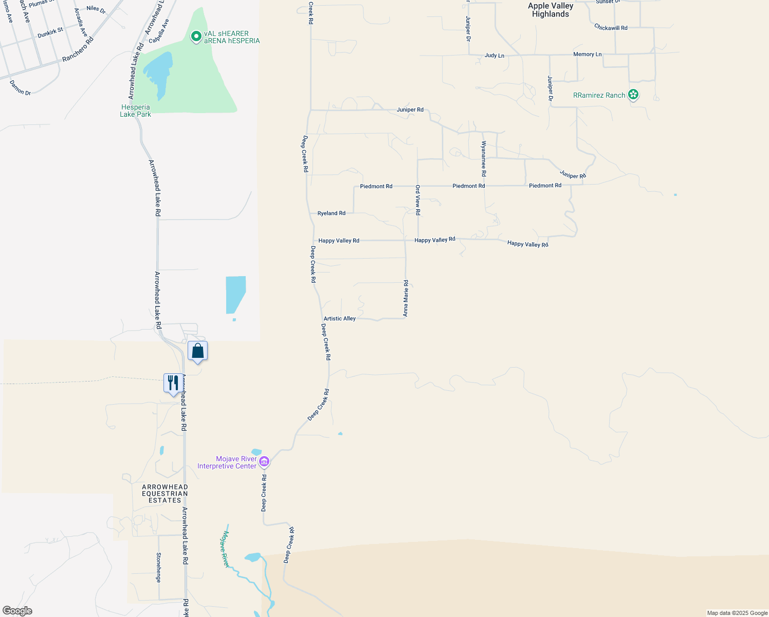 map of restaurants, bars, coffee shops, grocery stores, and more near 19765 Rox Road in Apple Valley