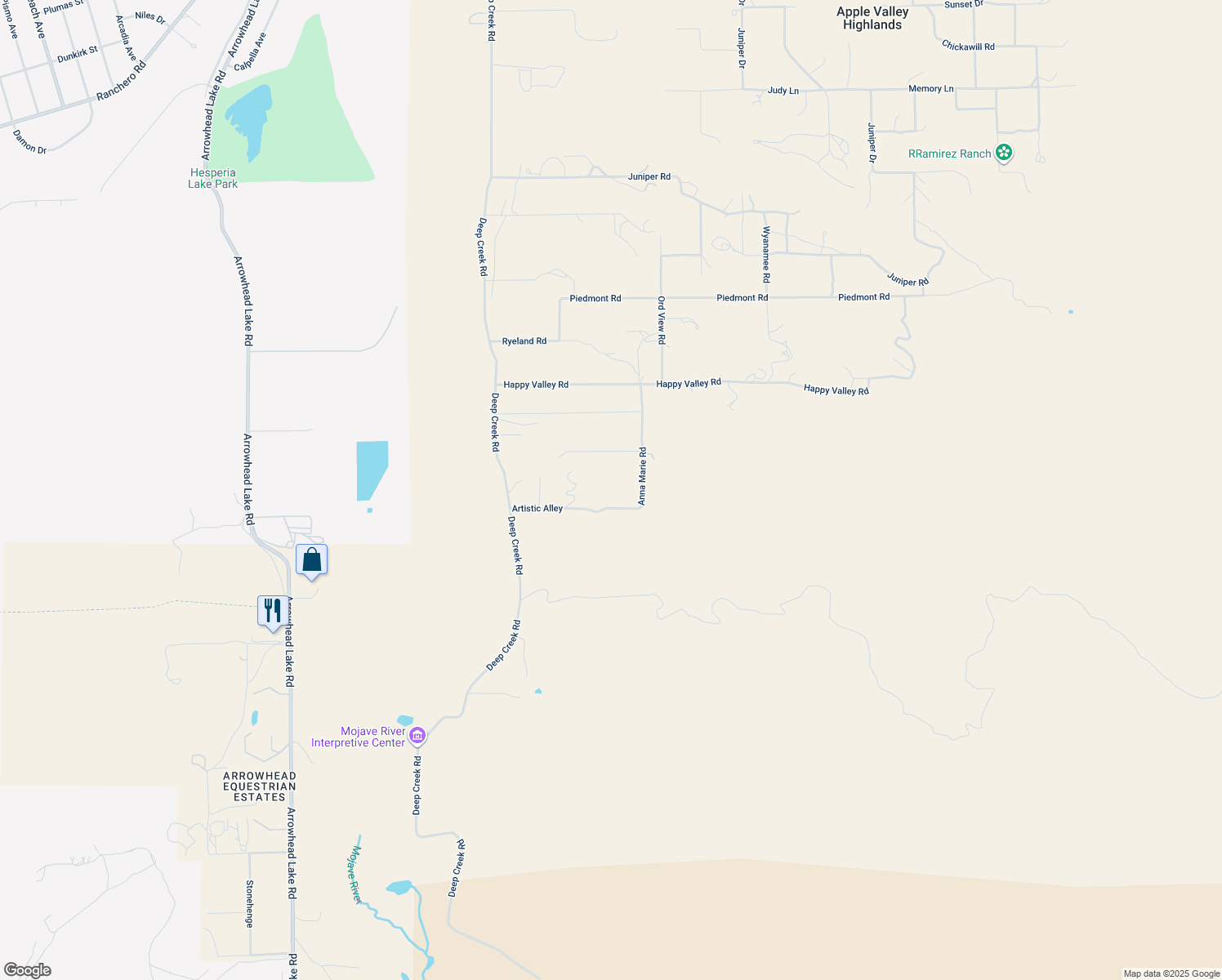 map of restaurants, bars, coffee shops, grocery stores, and more near 19765 Rox Road in Apple Valley