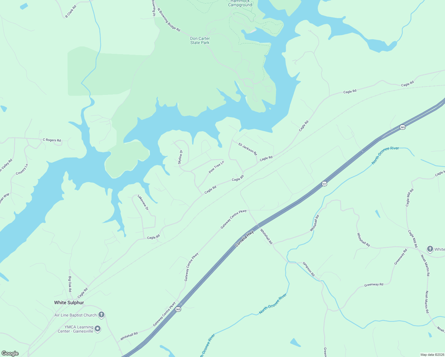 map of restaurants, bars, coffee shops, grocery stores, and more near 3845 Cagle Road in Gainesville