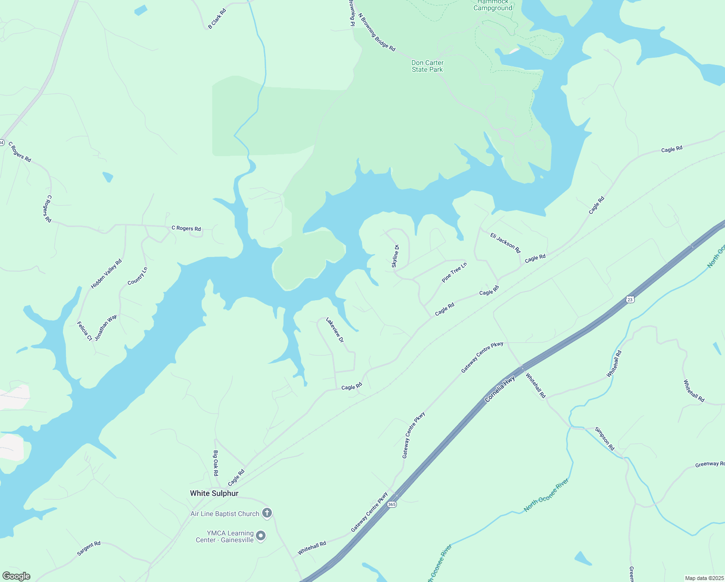 map of restaurants, bars, coffee shops, grocery stores, and more near 3852 Clubhouse Drive in Gainesville