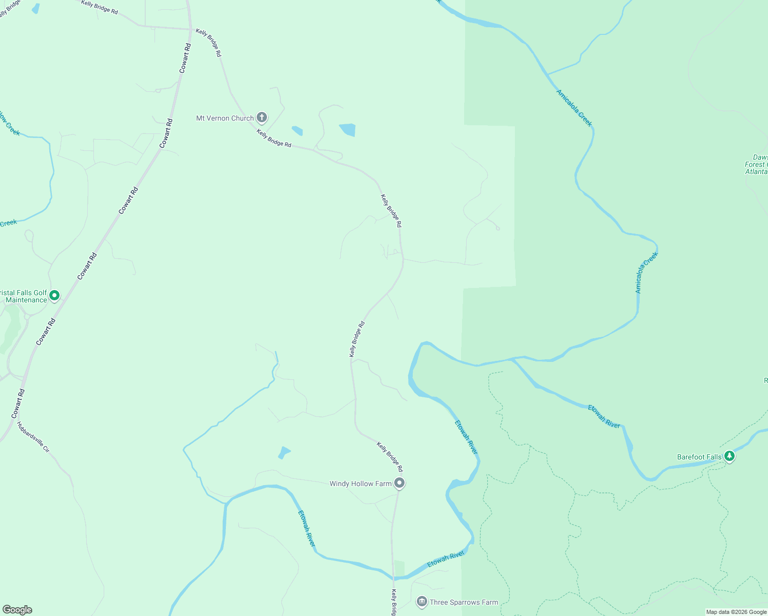 map of restaurants, bars, coffee shops, grocery stores, and more near 103 Etowah Overlook Road in Dawsonville