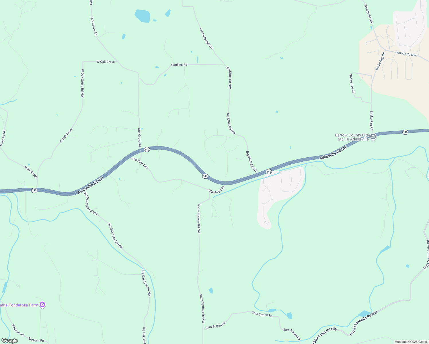 map of restaurants, bars, coffee shops, grocery stores, and more near 56 Wesley Mill Drive in Adairsville