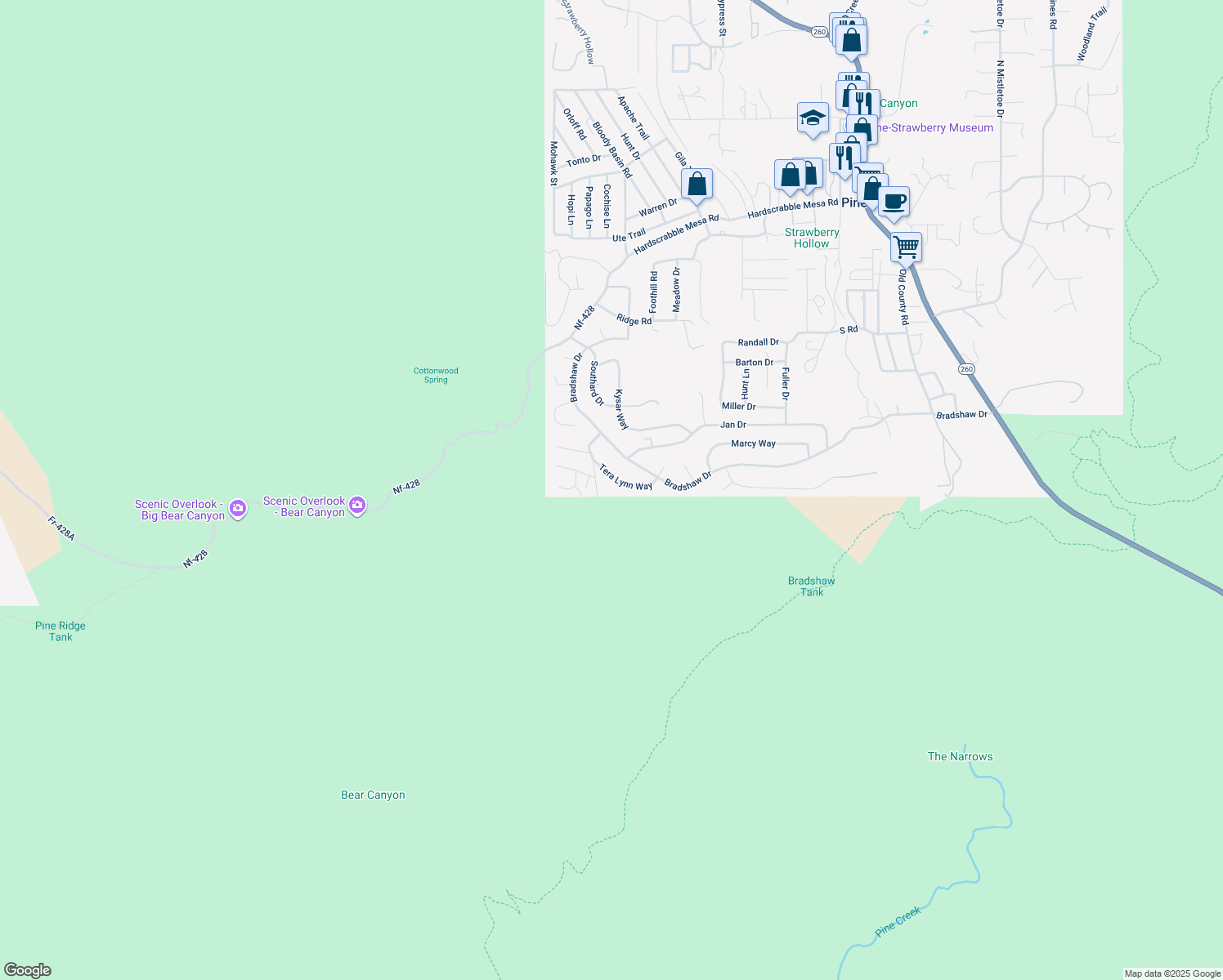 map of restaurants, bars, coffee shops, grocery stores, and more near 47 Tera Lynn Way in Pine