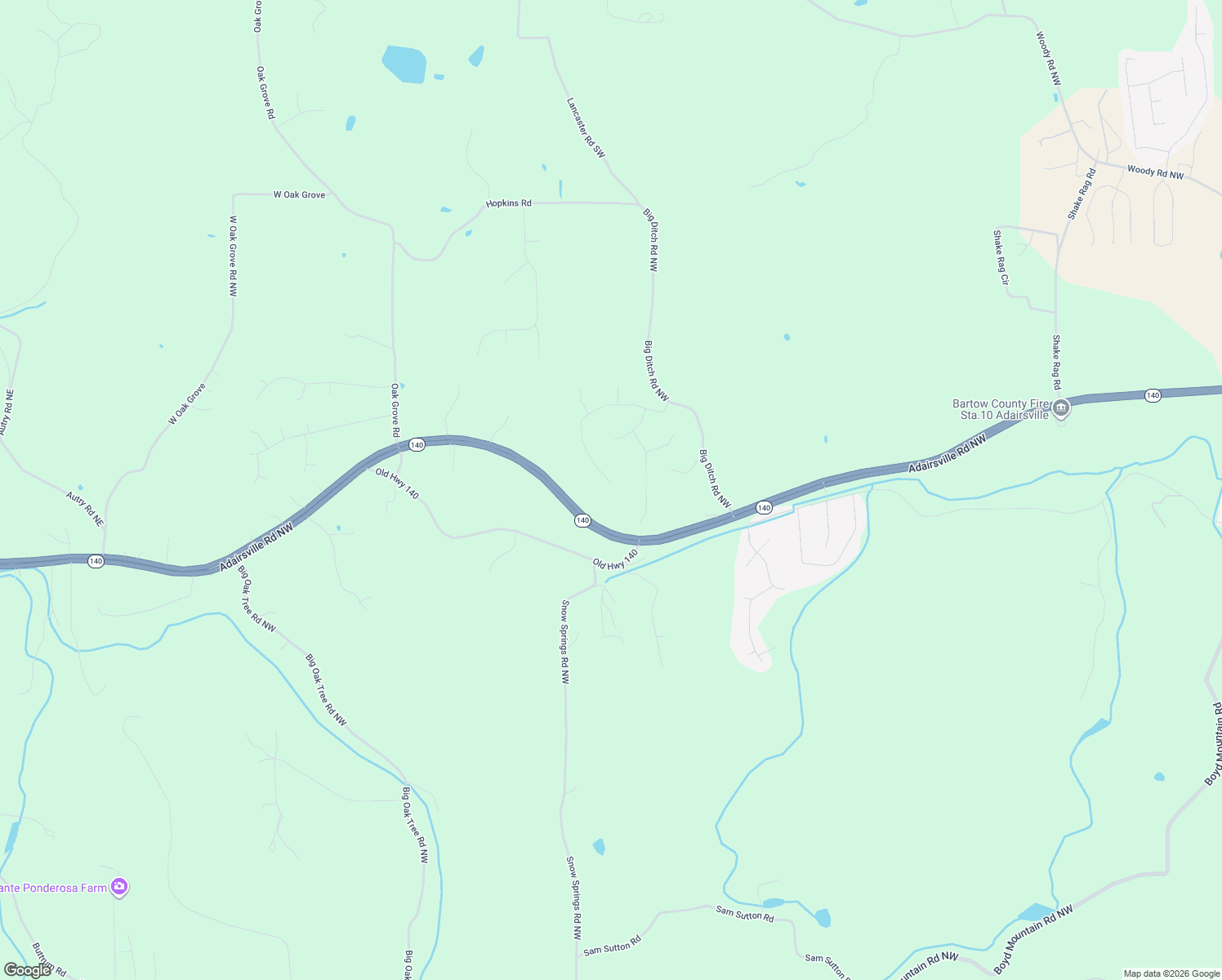 map of restaurants, bars, coffee shops, grocery stores, and more near 56 Wesley Mill Drive in Adairsville