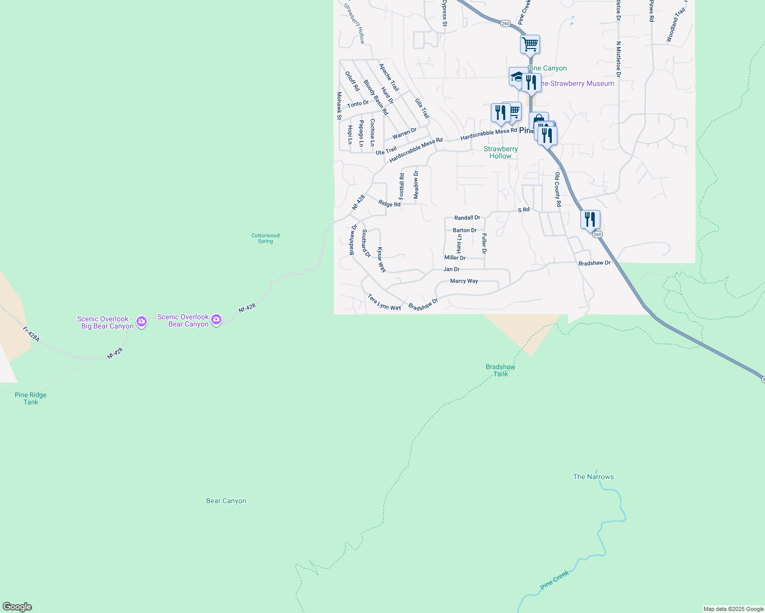 map of restaurants, bars, coffee shops, grocery stores, and more near 47 Tera Lynn Way in Pine