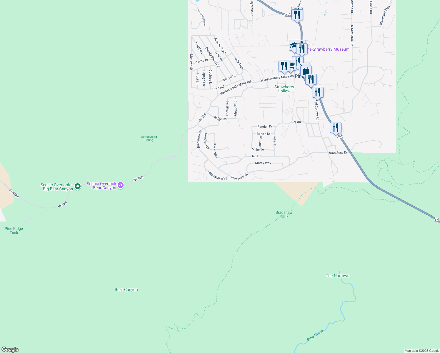 map of restaurants, bars, coffee shops, grocery stores, and more near 6708 Tera Lynn Way in Pine