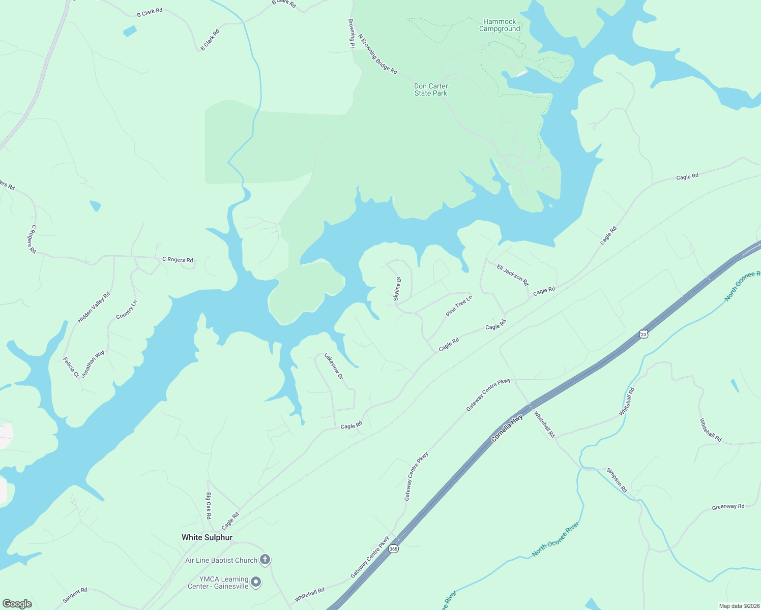 map of restaurants, bars, coffee shops, grocery stores, and more near 3928 Lake Court in Gainesville