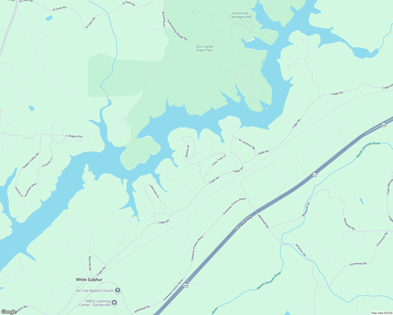 map of restaurants, bars, coffee shops, grocery stores, and more near 3920 Pineshore Circle in Gainesville