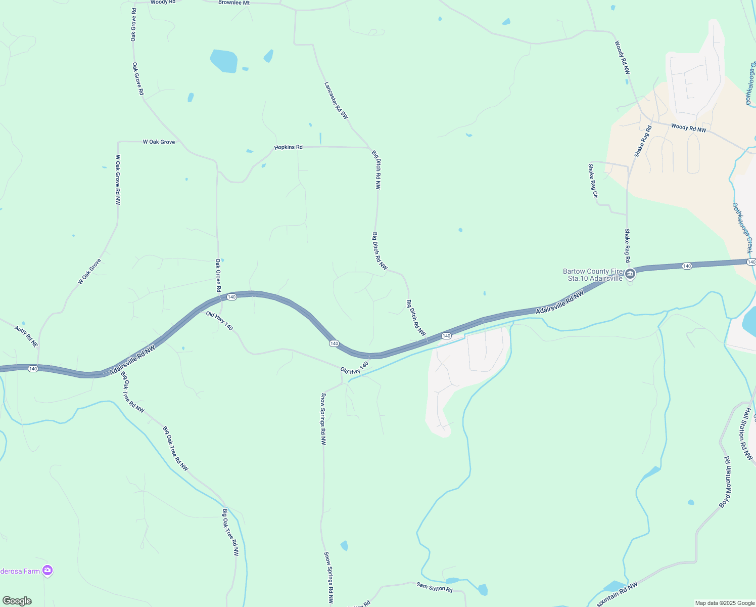 map of restaurants, bars, coffee shops, grocery stores, and more near 10 Mill View Court in Adairsville