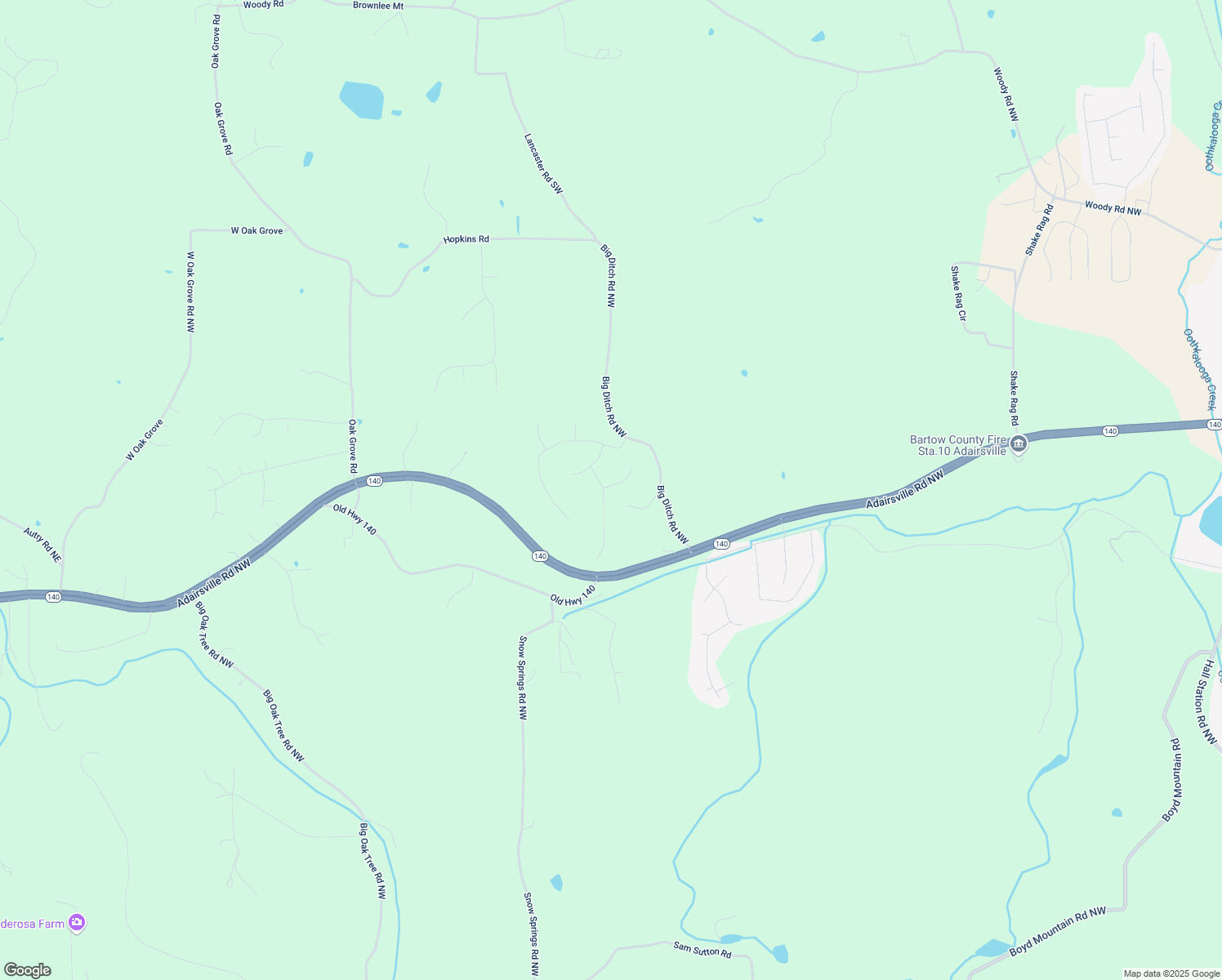 map of restaurants, bars, coffee shops, grocery stores, and more near 10 Mill View Court in Adairsville